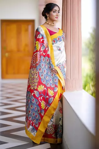 white printed pure cotton white saree with blouse