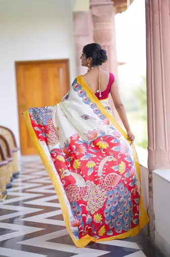 white printed pure cotton white saree with blouse