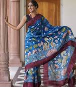 blue printed pure cotton blue saree with blouse