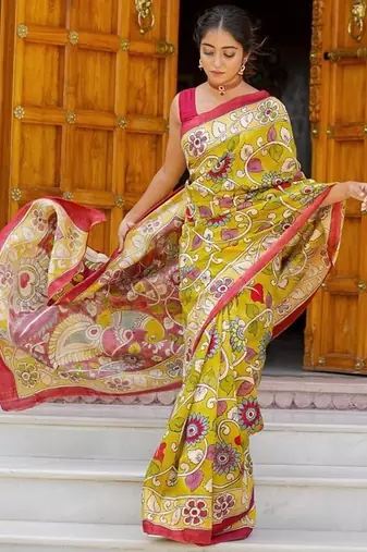 mustard printed pure cotton mustard saree with blouse