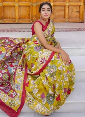 mustard printed pure cotton mustard saree with blouse 2