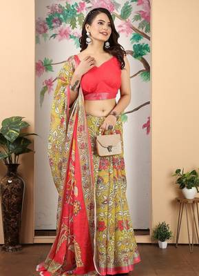 mustard printed pure cotton mustard saree with blouse 3
