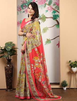mustard printed pure cotton mustard saree with blouse 4