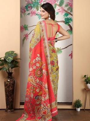 mustard printed pure cotton mustard saree with blouse 5