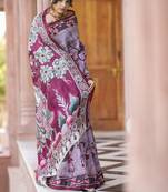 wine printed pure cotton wine saree with blouse