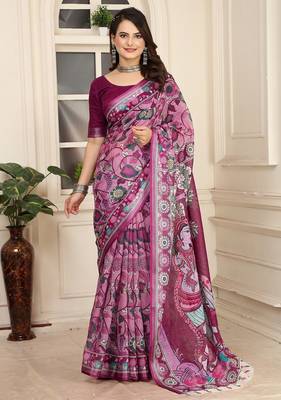 wine printed pure cotton wine saree with blouse 1