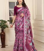 wine printed pure cotton wine saree with blouse