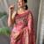 pink printed pure cotton pink saree with blouse