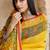 yellow printed pure cotton yellow saree with blouse