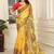 yellow printed pure cotton yellow saree with blouse