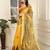 yellow printed pure cotton yellow saree with blouse