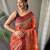 orange printed pure cotton orange saree with blouse