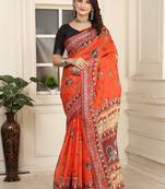orange printed pure cotton orange saree with blouse