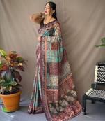 multicolor printed pure cotton multicolor saree with blouse