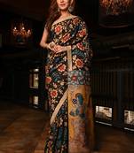 black printed pure cotton black saree with blouse