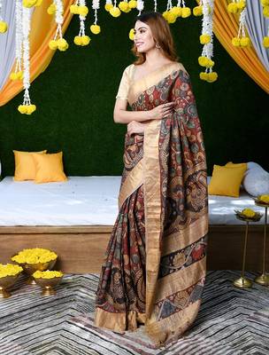 maroon printed pure cotton maroon saree with blouse 4