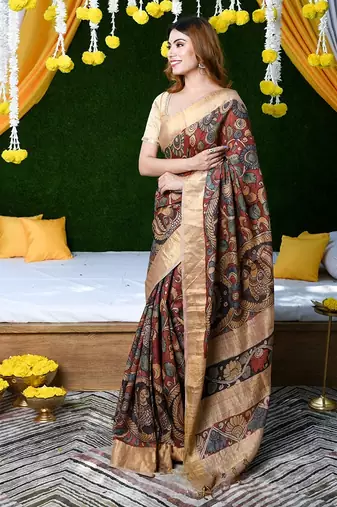 maroon printed pure cotton maroon saree with blouse
