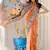 orange printed pure cotton orange saree with blouse