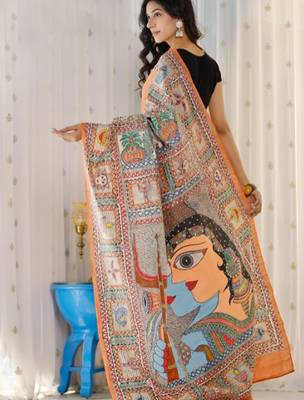 orange printed pure cotton orange saree with blouse 5