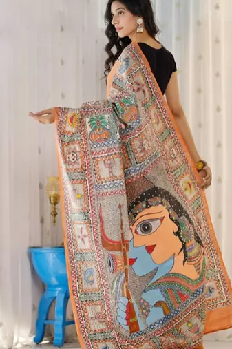 orange printed pure cotton orange saree with blouse