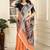 orange printed pure cotton orange saree with blouse