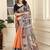 orange printed pure cotton orange saree with blouse