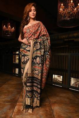 multicolor printed pure cotton multicolor saree with blouse 1
