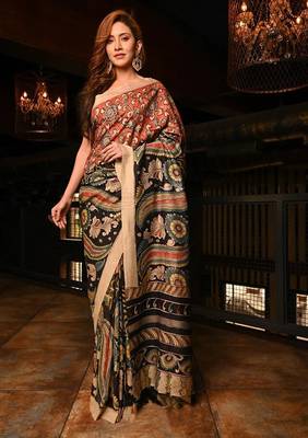 multicolor printed pure cotton multicolor saree with blouse 2