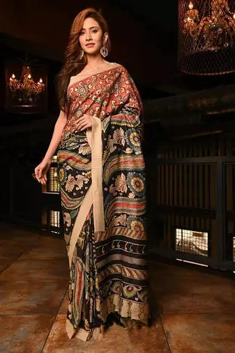 multicolor printed pure cotton multicolor saree with blouse