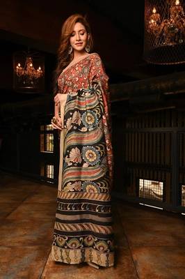 multicolor printed pure cotton multicolor saree with blouse 3