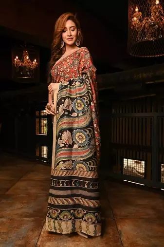 multicolor printed pure cotton multicolor saree with blouse