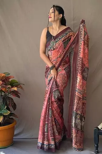 black printed pure cotton black saree with blouse