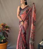 black printed pure cotton black saree with blouse