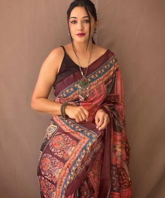 black printed pure cotton black saree with blouse 2