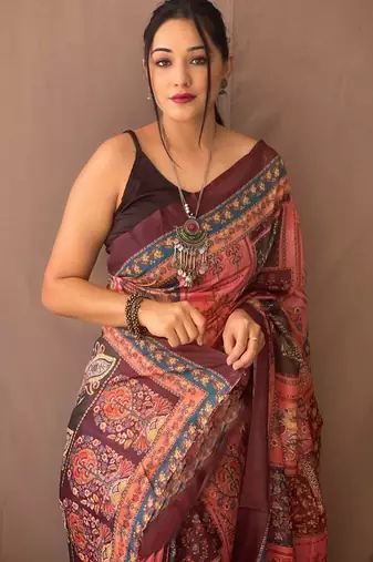 black printed pure cotton black saree with blouse