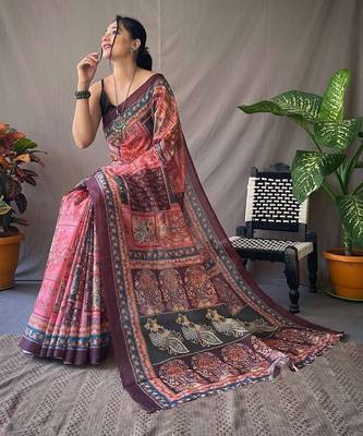 black printed pure cotton black saree with blouse 3