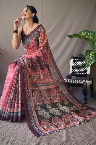 black printed pure cotton black saree with blouse