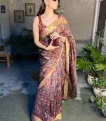 maroon printed pure cotton maroon saree with blouse
