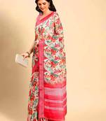 pink printed pure cotton pink saree with blouse