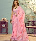 pink printed pure cotton pink saree with blouse