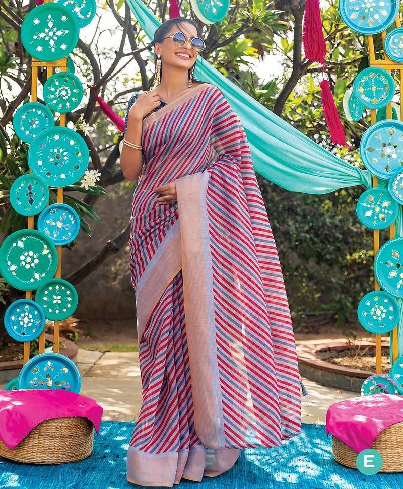multicolor printed pure cotton multicolor saree with blouse