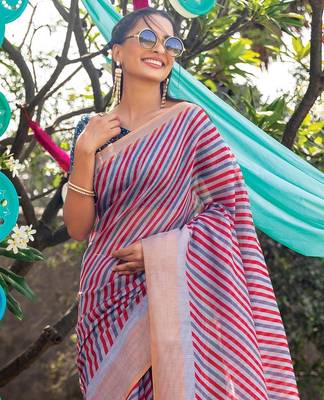 multicolor printed pure cotton multicolor saree with blouse 2
