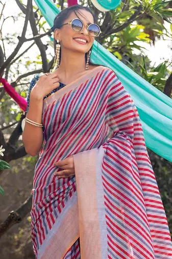 multicolor printed pure cotton multicolor saree with blouse