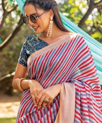 multicolor printed pure cotton multicolor saree with blouse 3