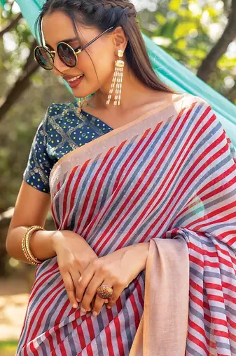 multicolor printed pure cotton multicolor saree with blouse