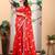 red printed pure cotton red saree with blouse
