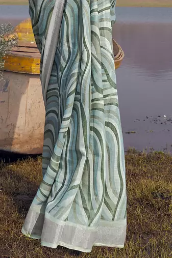 grey printed pure cotton grey saree with blouse