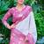 white printed pure cotton white, pink saree with blouse