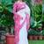 white printed pure cotton white, pink saree with blouse