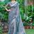 teal printed pure cotton teal green saree with blouse